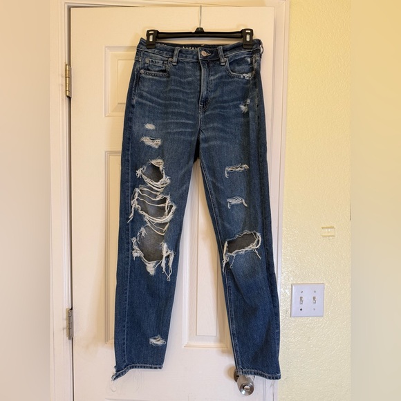 American Eagle Outfitters Distressed Dark Blue Boyfriend Jeans - Picture 1 of 4